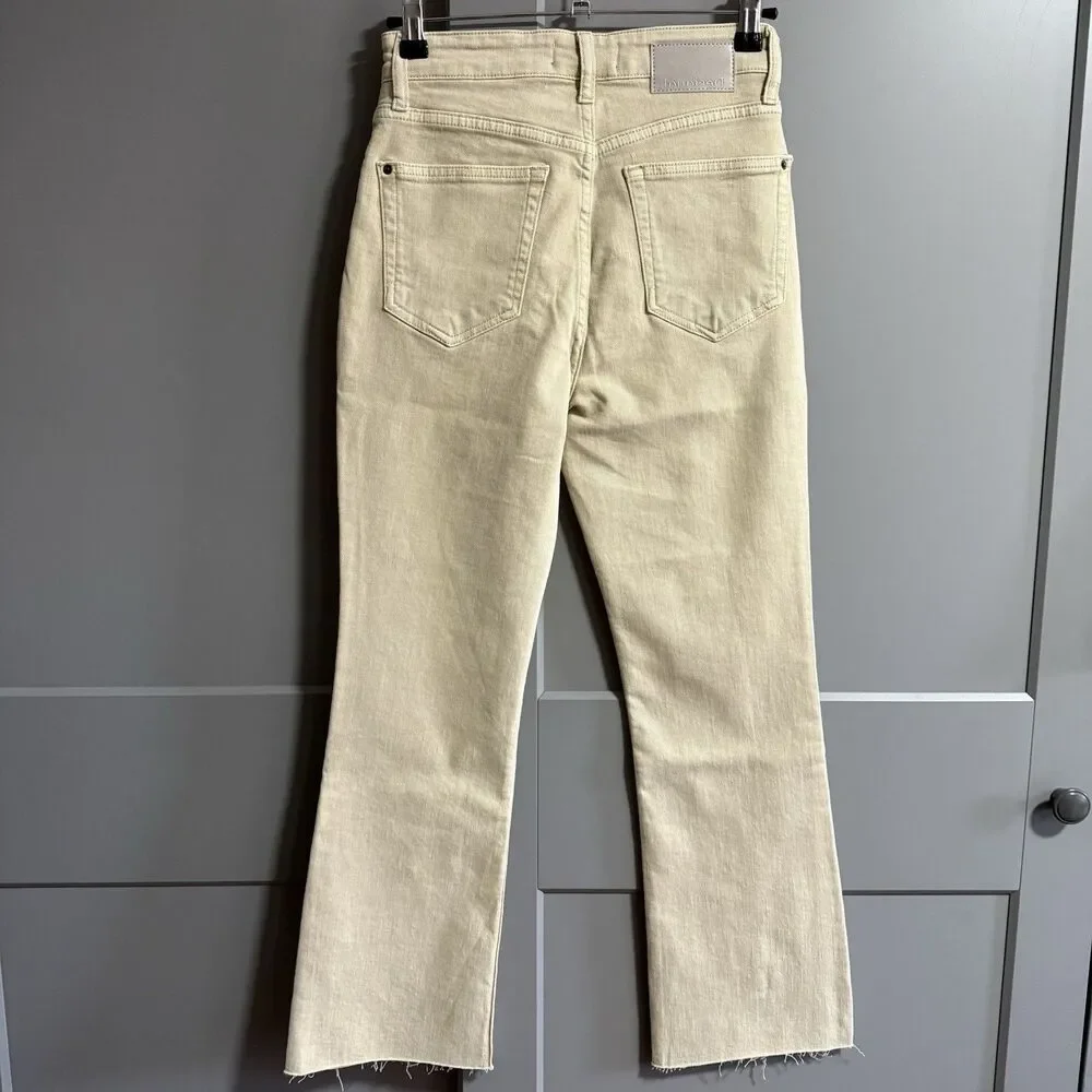 NWT Desigual Women Flare Cropped Ankle Jeans Khaki Beige 36 (US 2) Clean Girl